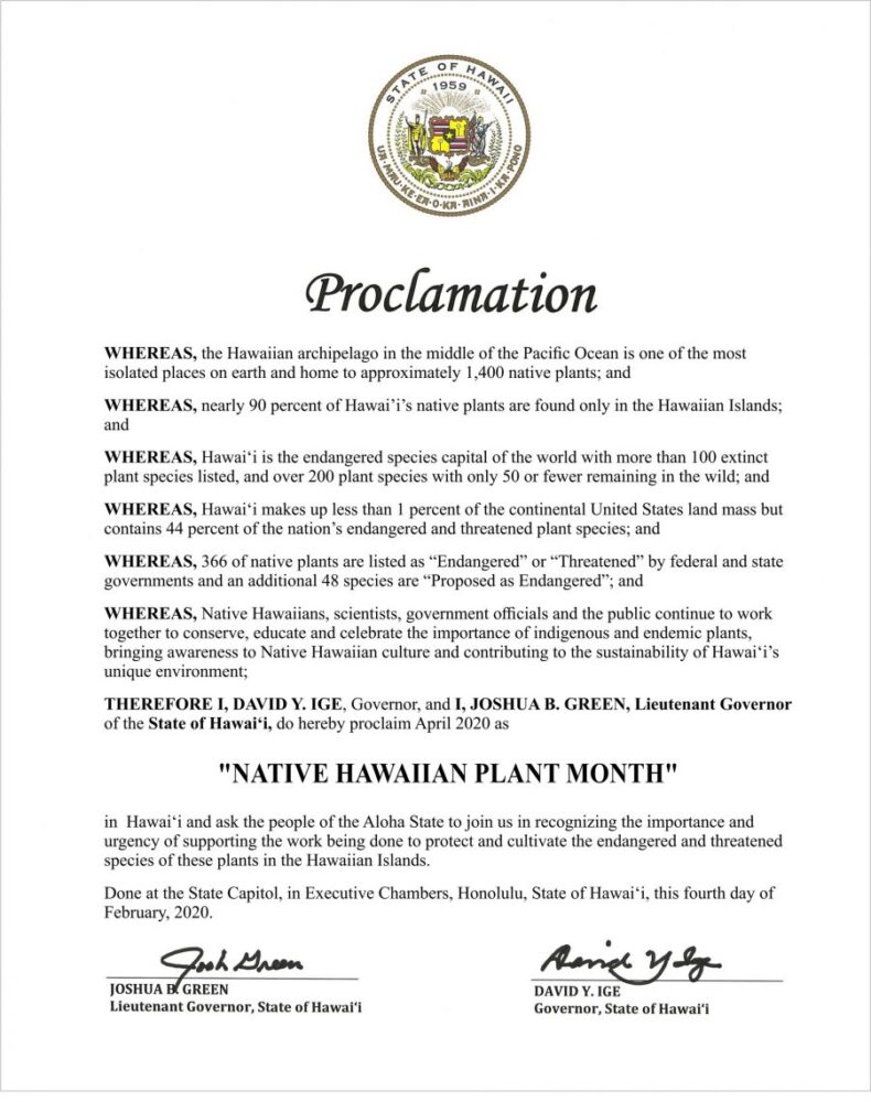 Native Plant Month 2020 Proclamation